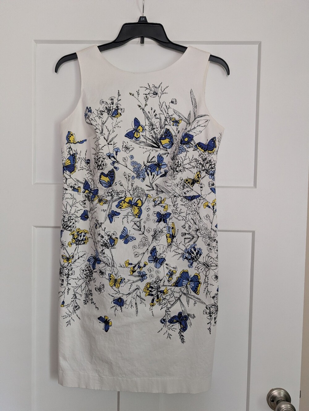 Talbots Sleeveless White Floral-Butterfly Shift Dress